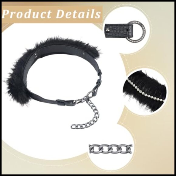 Faux Fur PU Leather Chain Waist Belt Adjustable Wide Chunky Belt